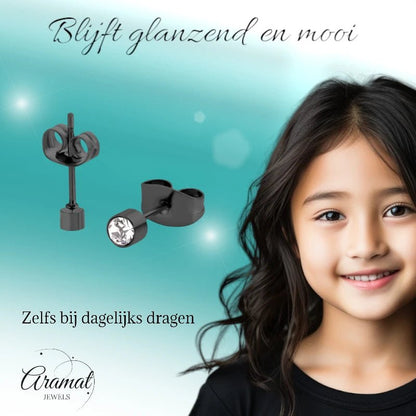 Kleine Stalen Oorbellen met Transparant Kristal | 3mm - oor3748 - Oorbellen kopen# - 3mm - alles
