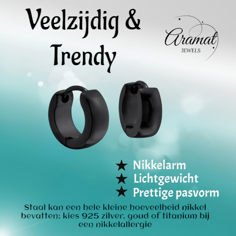 Zwarte Mini Huggies Oorringen 10x4mm