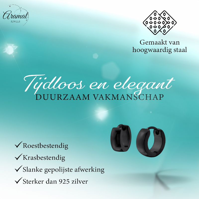Zwarte Mini Huggies Oorringen 10x4mm