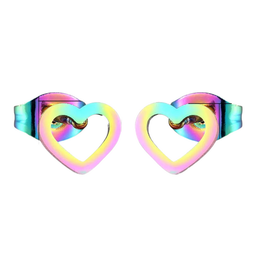 Rainbow heart stud earrings stainless steel – 8x7mm unique