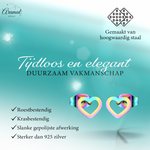 Regenboog hartjes oorstekers RVS – 8x7mm uniek
