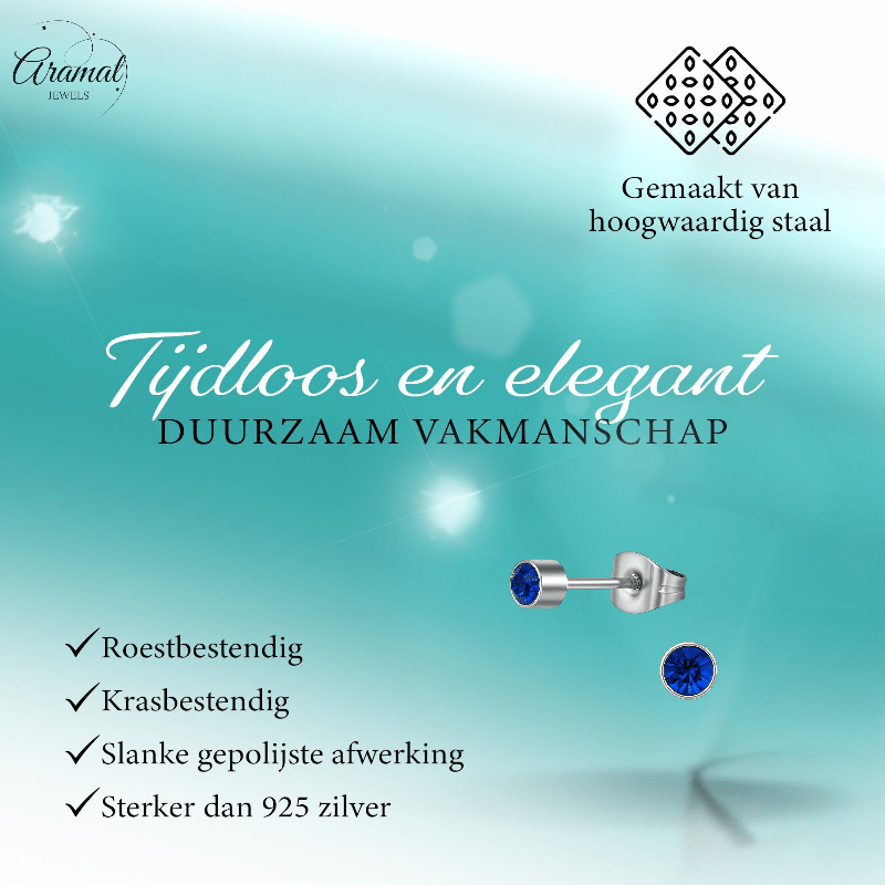 Koningsblauw kristal oorstekers – 4mm zilver - Aramat Jewels - Oorbellen - cadeautip