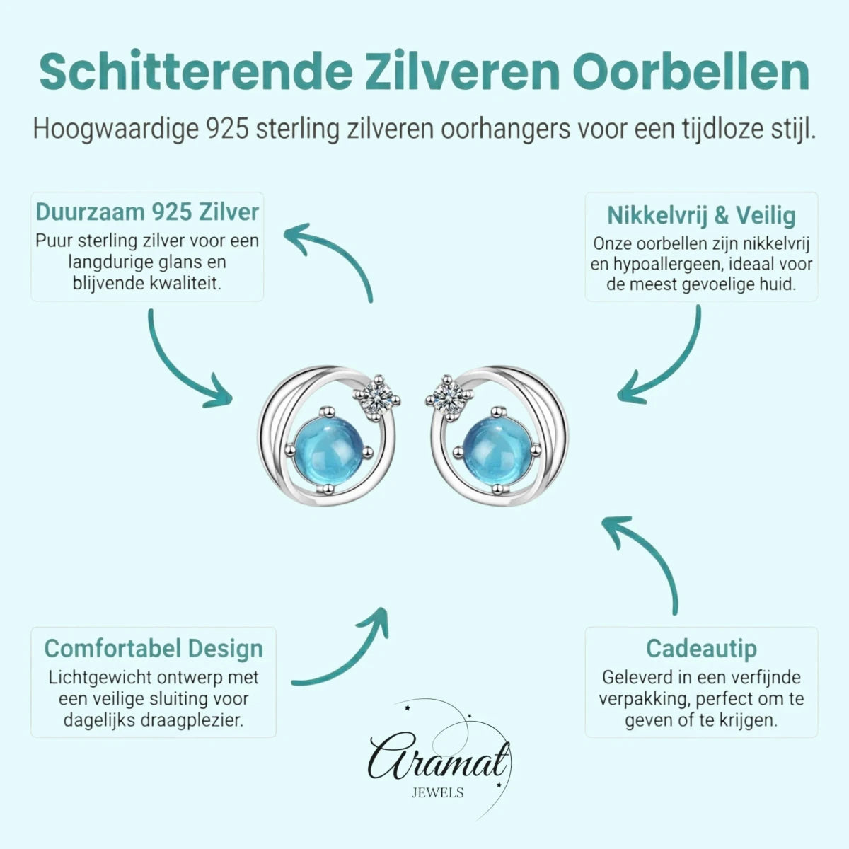 Kristal oorbellen zilver planeet - Aramat Jewels - Oorbellen - cadeautip