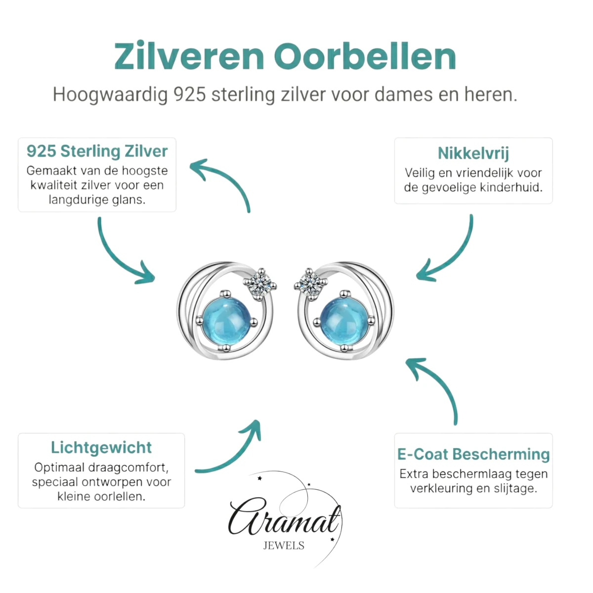 Kristal oorbellen zilver planeet - Aramat Jewels - Oorbellen - cadeautip