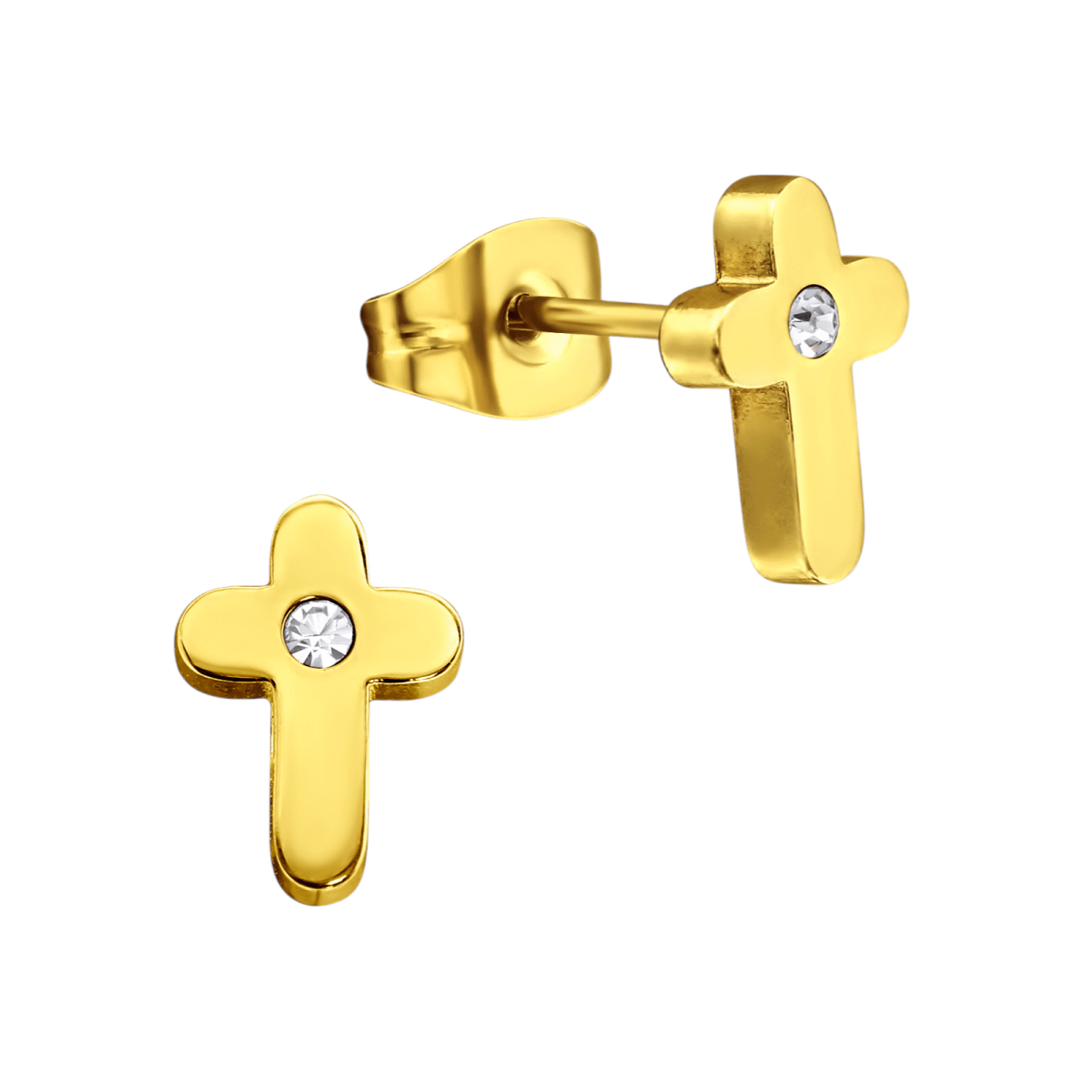 Kruis Oorbellen Goudkleur met Steentje 9x6mm - Aramat Jewels - Oorbellen - cadeautip