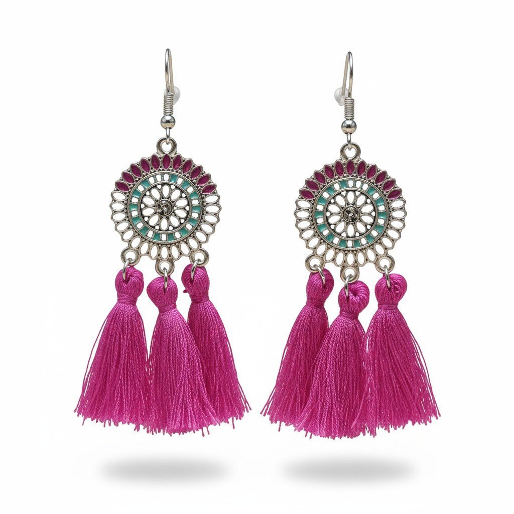 Kwastjes oorhangers boho stijl paars - Aramat Jewels - Oorbellen - cadeautip