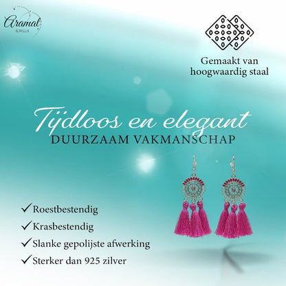 Kwastjes oorhangers boho stijl paars - Aramat Jewels - Oorbellen - cadeautip