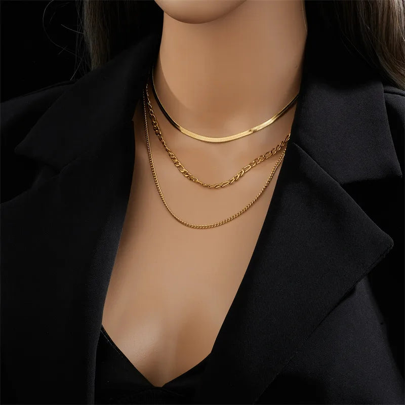 Stalen Layer Ketting Set 3-delig Goudkleurig of Zilverkleurig RVS – Slang Figaro Gourmet