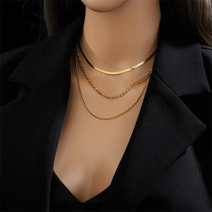 Stalen Layer Ketting Set 3-delig Goudkleurig of Zilverkleurig RVS – Slang Figaro Gourmet