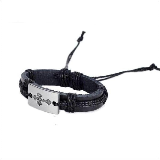Zwarte Lederen Armband Met Zilveren Sluiting - Lederen Armband Zwart Met Kruis Verstelbaar