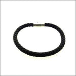 Zwarte Vlecht Armband Met Zilveren Sluiting, Leren Armband 6mm Met Magneetsluiting