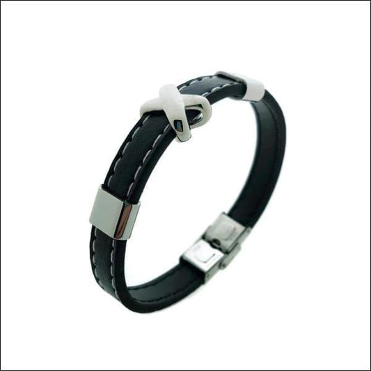 Zwarte Leren Armband Met Zilveren Sluiting - Leren Armband Met Stalen Kruis