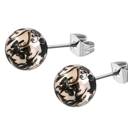 Steel ball stud earrings with splashes – 6mm