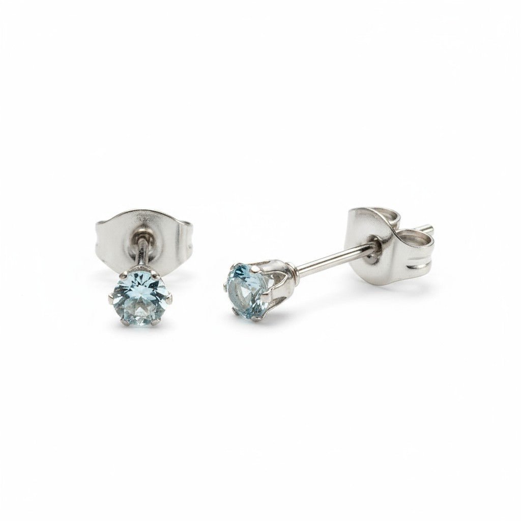 Lichtblauwe Zirkonia Oorbellen – 3mm – RVS - Aramat Jewels - Oorbellen - cadeautip