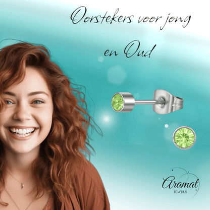Lichtgroen kristal oorstekers – 4mm zilver RVS - Aramat Jewels - Oorbellen - cadeautip