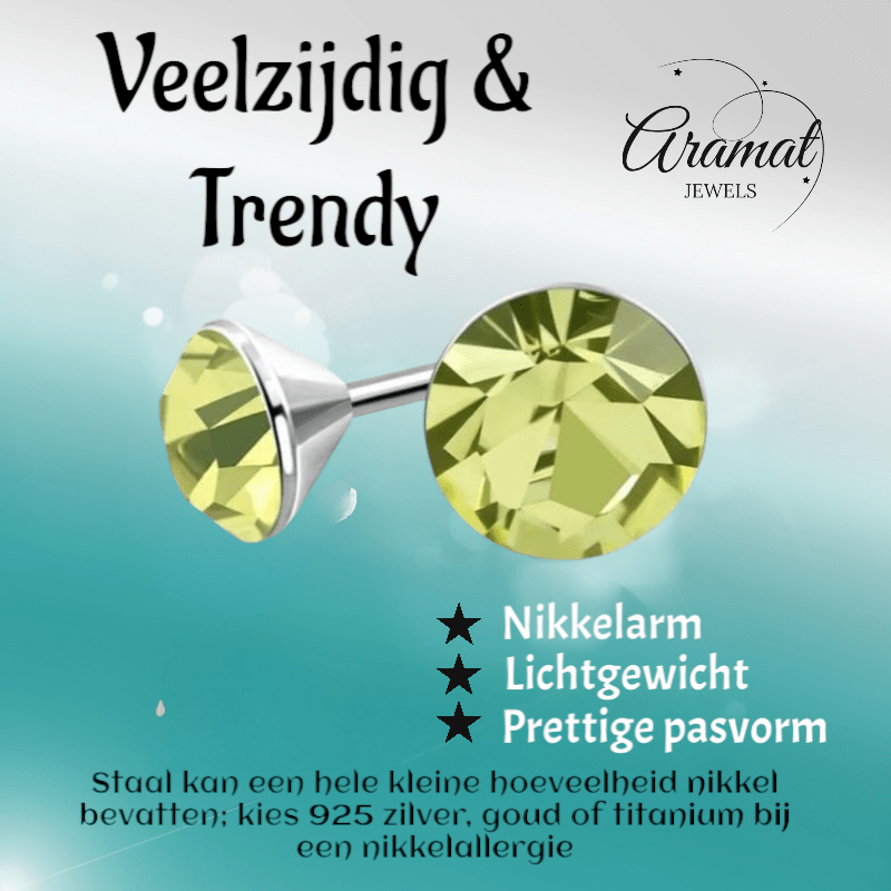 Lichtgroene Mini Kristal Oorbellen – 3mm – RVS - Aramat Jewels - Oorbellen - cadeautip