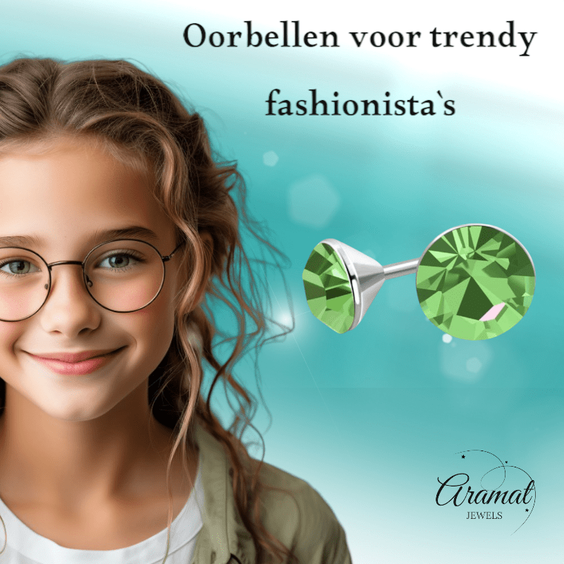 Lichtgroene Mini Oorknopjes – 3mm – RVS - Aramat Jewels - Oorbellen - cadeautip