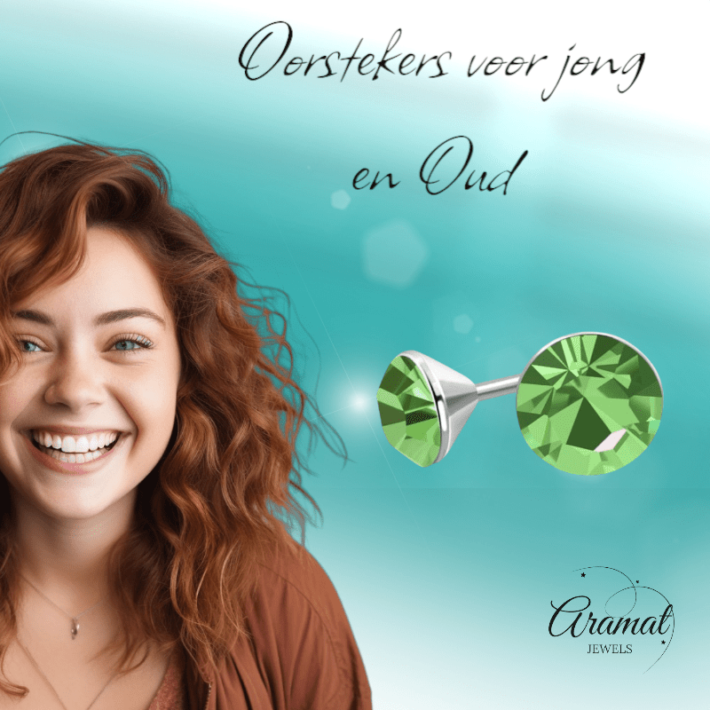 Lichtgroene Mini Oorknopjes – 3mm – RVS - Aramat Jewels - Oorbellen - cadeautip