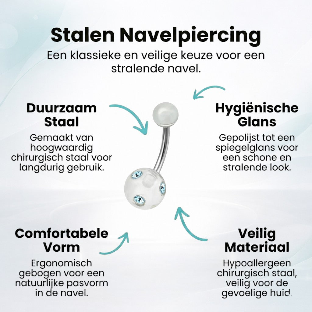 Piercing nombril luxueux en acier cristal avec pierre 
