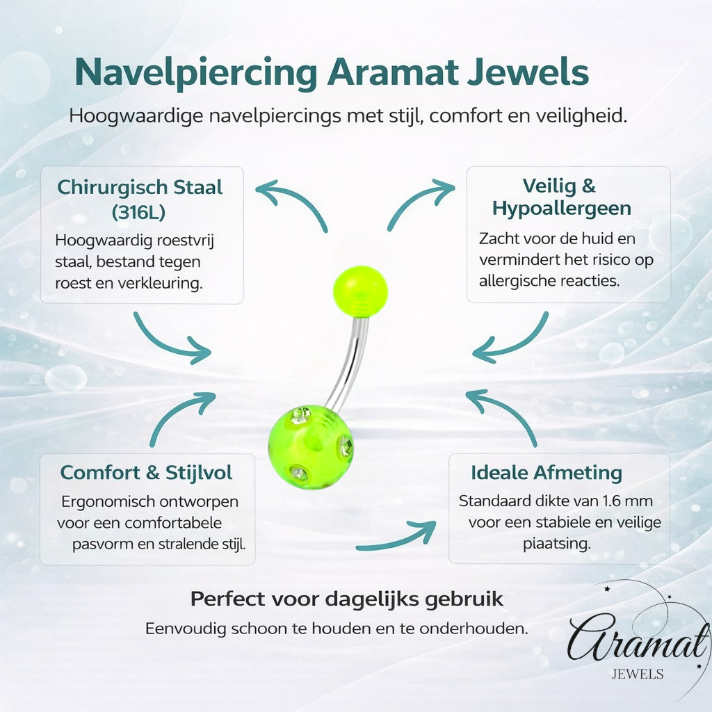 Piercing nombril luxueux en acier cristal avec pierre 