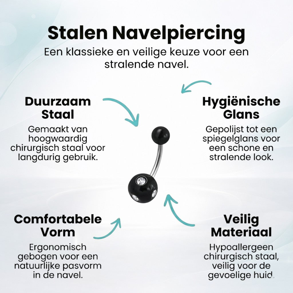 Piercing nombril luxueux en acier cristal avec pierre 