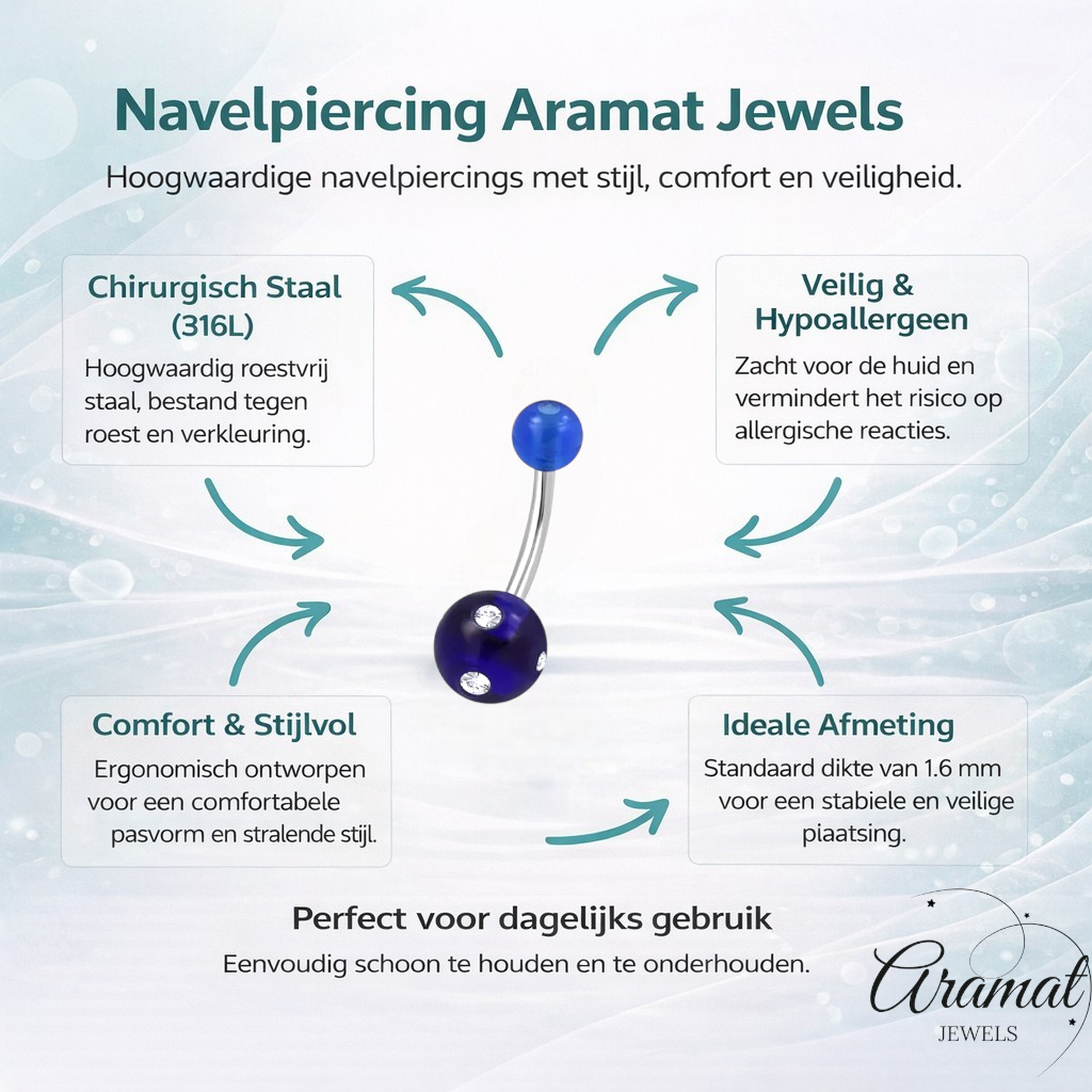 Piercing nombril luxueux en acier cristal avec pierre 