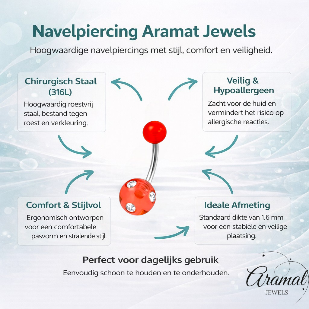 Piercing nombril luxueux en acier cristal avec pierre 