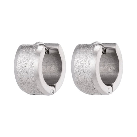 Mat Zilverkleurige RVS Oorringen met Sandblasted Streep - oor5788 - se24030 - Oorringen kopen# - 13mm - 7mm - alles