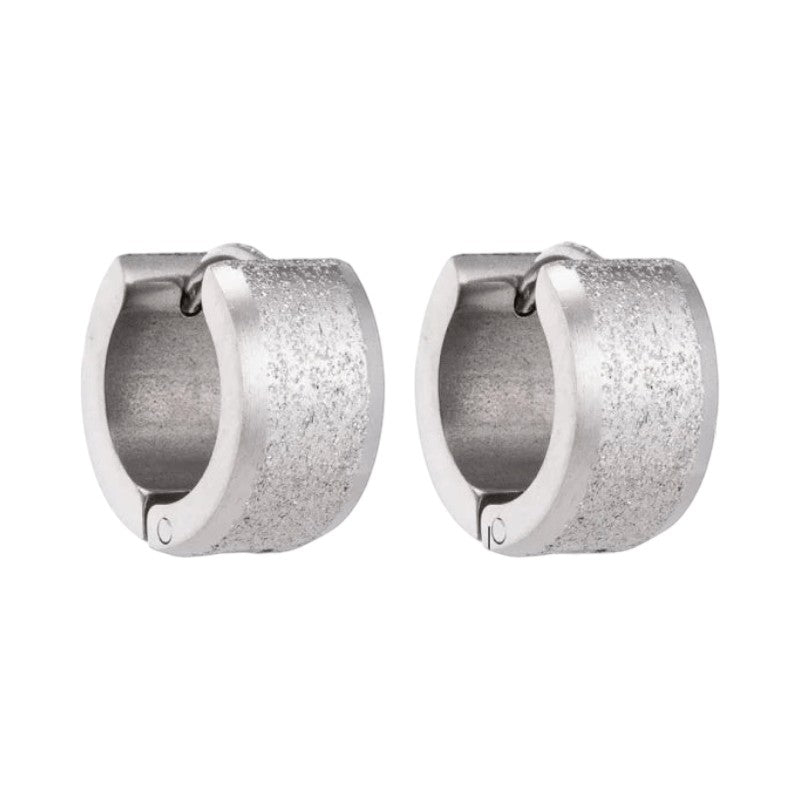 Mat Zilverkleurige RVS Oorringen met Sandblasted Streep - oor5788 - se24030 - Oorringen kopen# - 13mm - 7mm - alles