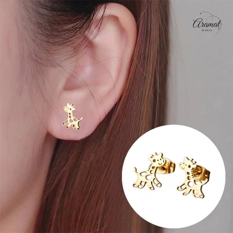 Meisjes oorbellen giraf goudkleurig RVS - oor6388 - 515397 - Oorbellen kopen# - 10mm - alles - cadeau