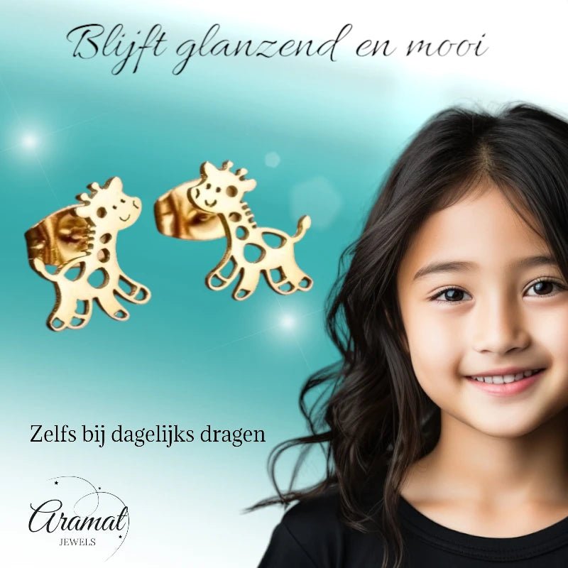 Meisjes oorbellen giraf goudkleurig RVS - oor6388 - 515397 - Oorbellen kopen# - 10mm - alles - cadeau