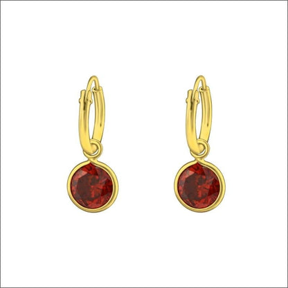 Goud Vergulde Mini Oorringetjes Met Rode Zirkonia Bedel - Aramat Jewels®