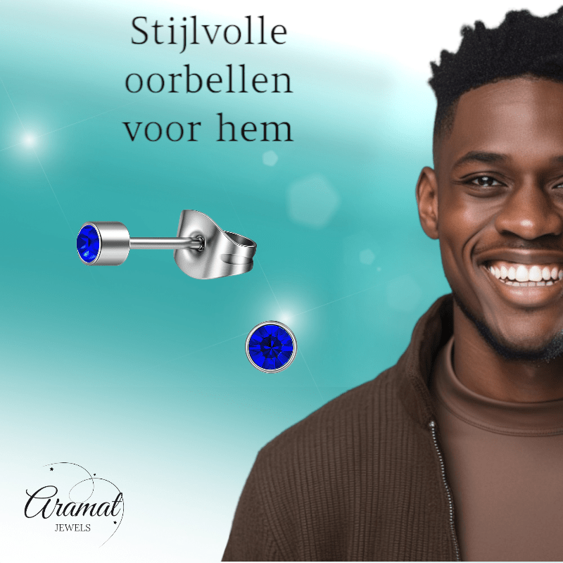 Mini kristal oorstekers blauw – 3mm zilverkleur - Aramat Jewels - Oorbellen - cadeautip
