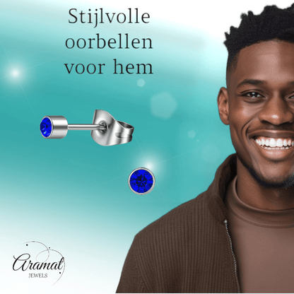 Mini kristal oorstekers blauw – 3mm zilverkleur - Aramat Jewels - Oorbellen - cadeautip