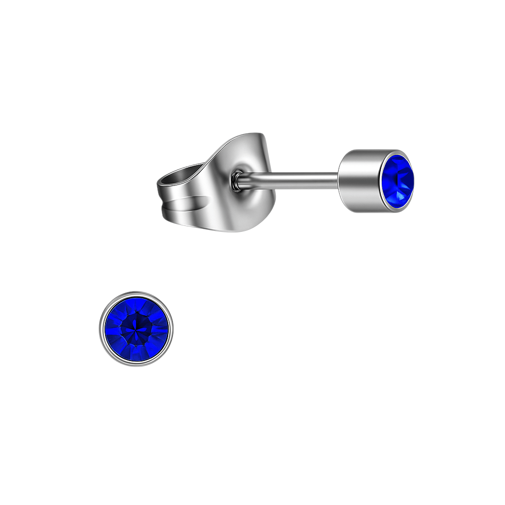 Mini kristal oorstekers blauw – 3mm zilverkleur - Aramat Jewels - Oorbellen - cadeautip