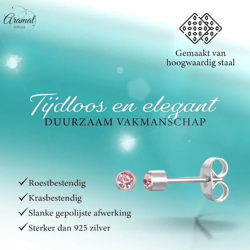 Mini Oorbellen 3mm Licht Roze Kristal | RVS - oor597 - LJE1525 - Oorbellen kopen# - 3mm - alles