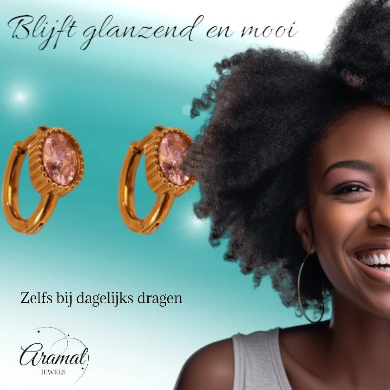 Mini Oorringen Goudkleurig – Roze Zirkonia – 15mm - oor6332 - 642324 - Oorringen kopen# - 15mm - alles - cadeau