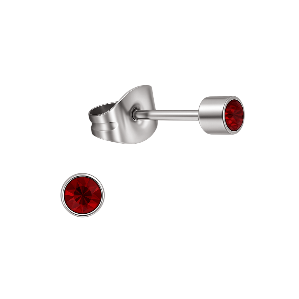Mini oorstekers granaatrood kristal – 3mm RVS - Aramat Jewels - Oorbellen - cadeautip