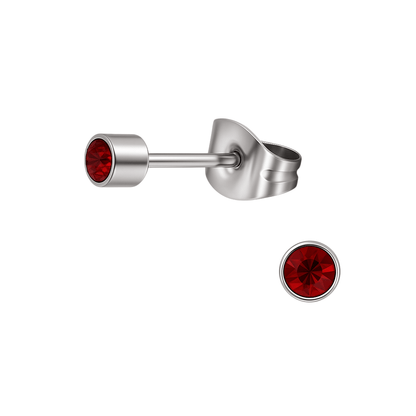 Mini oorstekers granaatrood kristal – 3mm RVS - Aramat Jewels - Oorbellen - cadeautip