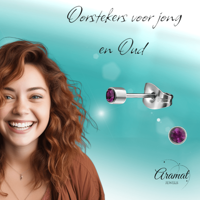 Mini oorstekers lavendel kristal – 3mm RVS - Aramat Jewels - Oorbellen - cadeautip