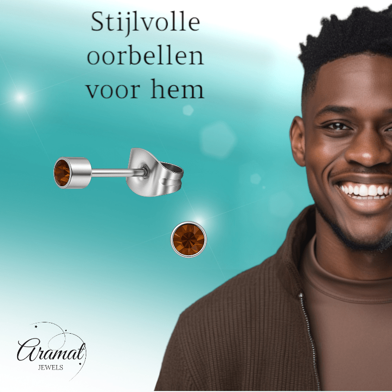 Mini oorstekers topaasbruin kristal – 3mm RVS - Aramat Jewels - Oorbellen - cadeautip