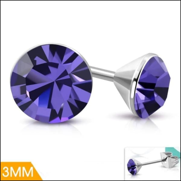 Mini Oorstekers Violet Paars – 3mm – RVS - Aramat Jewels - Oorbellen - cadeautip