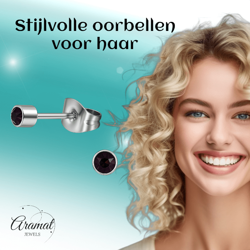 Mini paarse kristal oorstekers – 3mm elegant - Aramat Jewels - Oorbellen - cadeautip