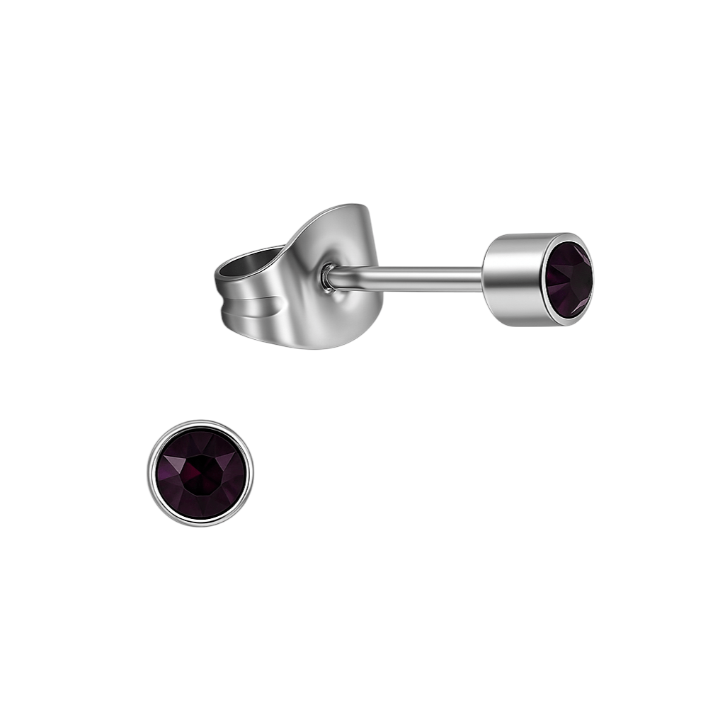 Mini paarse kristal oorstekers – 3mm elegant - Aramat Jewels - Oorbellen - cadeautip