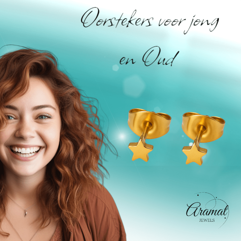 Mini ster oorstekers goudkleur staal – 3mm - Aramat Jewels - Oorbellen - cadeautip