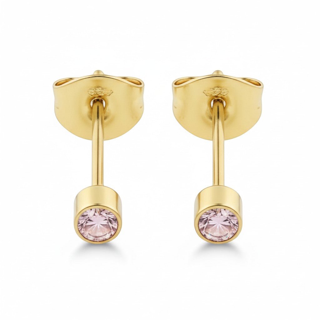 Mini zweerknopjes roze zirkonia - goudkleur - Aramat Jewels - Oorbellen - cadeautip