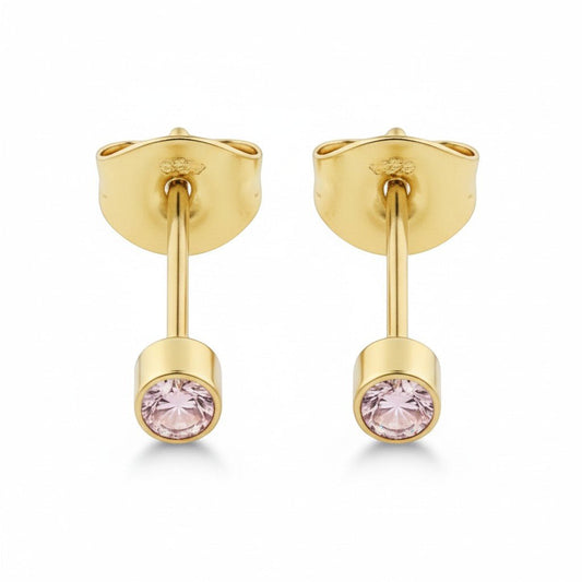 Mini zweerknopjes roze zirkonia - goudkleur - Aramat Jewels - Oorbellen - cadeautip