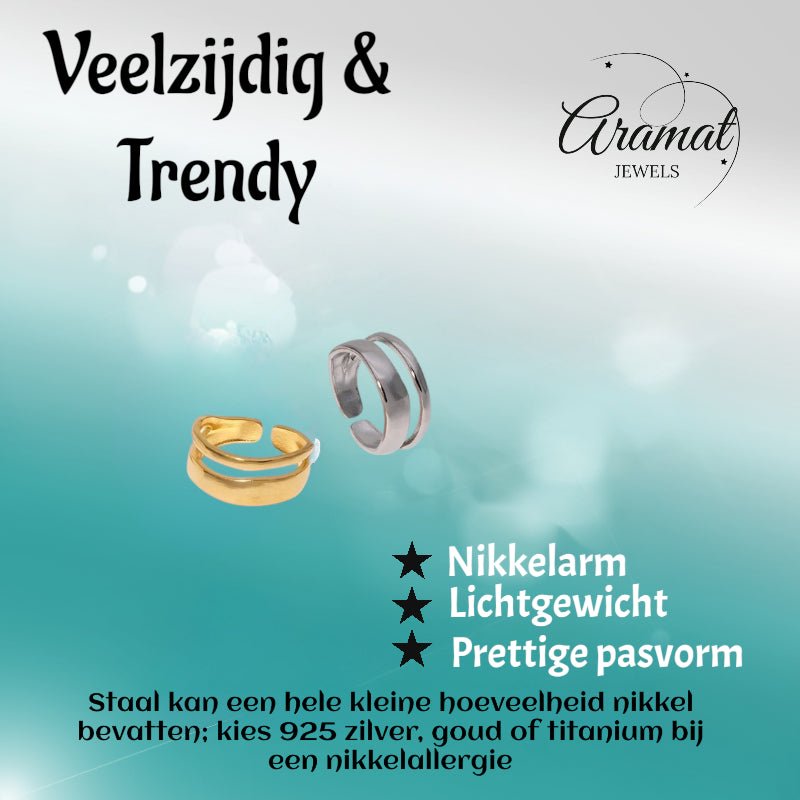 Minimalistische Open Ring Geometrisch (Verstelbaar RVS) - Aramat Jewels - Ringen - cadeautip