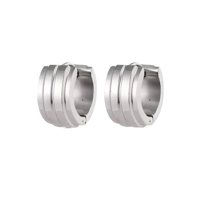 Zilverkleurige Klapcreolen - RVS - Twee Strepen - 13 mm - Uniseks