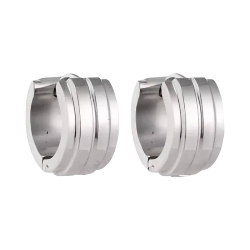Zilverkleurige Klapcreolen - RVS - Twee Strepen - 13 mm - Uniseks